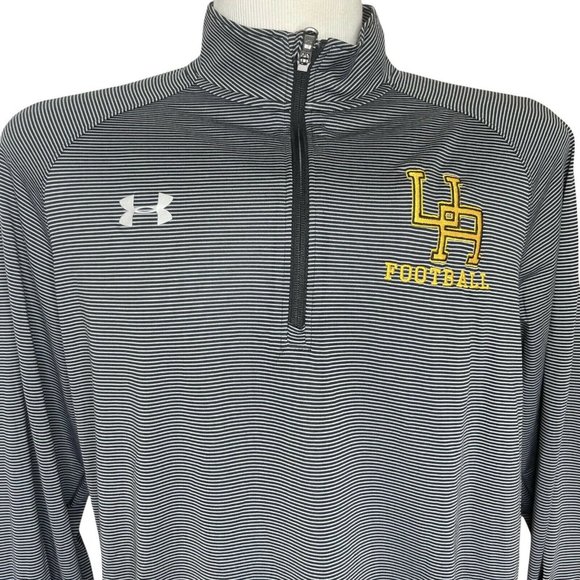 Under Armour Football Mens Pull Over Shirt XL Blue striped 1/4 zip LS loose fit - Picture 3 of 10